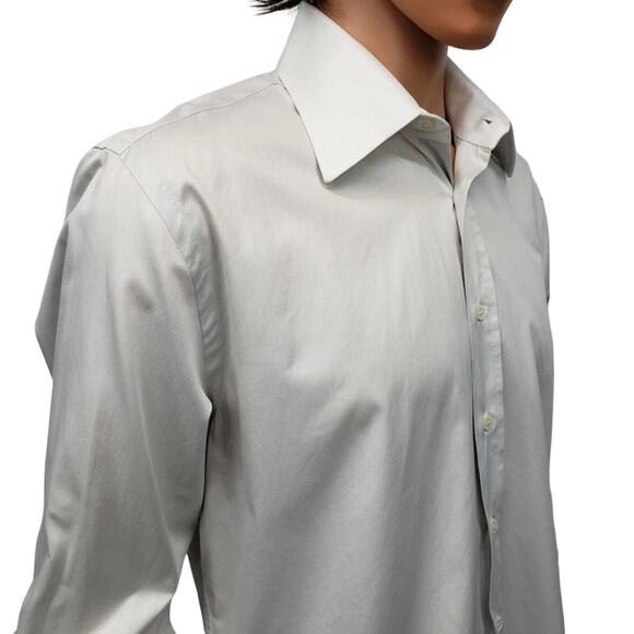Frank Rostron England Dress Shirt Contrast Collar Two button Cuff Light Gray XL - Picture 9 of 14